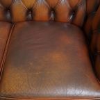 Mooie En Complete Set Van Een 2,5 Zits En 2 Zits Bruine Engelse Rundleren Chesterfield Bank thumbnail 23