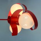Vintage Rode Metalen Hanglamp / Kroonluchter, Space Age, België 1970's thumbnail 10