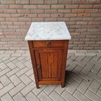 Antieke Wastafel Kast Nachtkastje Met Marmer Plaat Vintage thumbnail 3