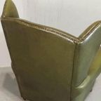 Vintage Leren Oorfauteuil, Groen thumbnail 14