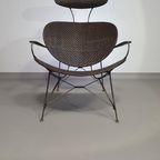 Brown Rattan And Metal Lounge Chair By Yuzuru Yamakawa, 1980s thumbnail 4