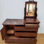 Vintage Dressoir Commode Ladekast Make-up Kast Badkamerkast Met Marmer Blad thumbnail 11