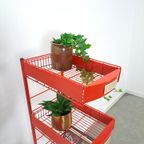 Rood Metalen Winkelvitrine Winkelrek Met Manden Vintage thumbnail 17