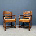 Set Van Twee Hollandse Eikenhouten Armstoelen Met Biezen Zitting thumbnail 18