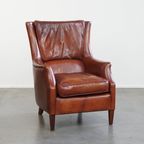 Stijlvolle En Comfortabele Fauteuil/ Armchair Gemaakt Van Hoogwaardig Cognac Kleurig Rundleer thumbnail 5