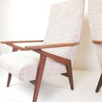 Vintage Teakhouten Fauteuils Nieuwe Stof Roze Beige Creme thumbnail 6