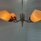 Vintage Sputnik Lamp , 4 Messing Armen En Melkglazen Kappen. thumbnail 5