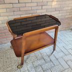 Mid Century Serveerwagen Teakhout Met Zwart Glas thumbnail 3