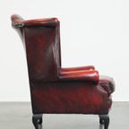 Grote Rode Engelse Chesterfield Oorfauteuil Gemaakt Van Dik Rundleer Met Queen Anne Pootjes thumbnail 4