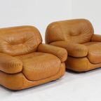 Sapporo Italiaanse Cognac Leren Loungestoelen Voor Mobil Girgi Uit De Jaren 70, Set Van 2 thumbnail 9