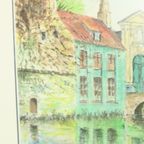 Charmant Schilderij Aquarel Begijnhof Brugge Verhaeghe 1989 thumbnail 12