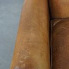 Comfortabele En Stijlvolle Vintage Schapenleren Fauteuil/armchair Met Rechte Vormen thumbnail 6