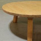 Vintage Brutalist Massief Eiken Salontafel, Rond thumbnail 10