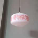 Vintage Melkglazen Opaline Hanglamp Met Florale Print thumbnail 3