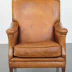 Karakteristieke En Comfortabele Cognac-kleurige Schapenleren Armchair Met Rechte Vormen thumbnail 3