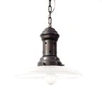 Oude Hanglamp Jaren 20 – Glazen Kap - Koperen Houder - (pf46) thumbnail 3