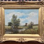 Gesigneerd Landschap In Een Prachtige Vergulde Lijst. thumbnail 5