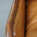 Comfortabele En Cognac-Kleurige Vintage Schapenleren Fauteuil Met Een Hoge Rug thumbnail 8
