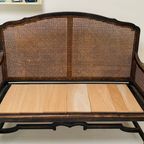 Vintage Antiek Houten Bankje Met Gevlochten Rugleuning thumbnail 5
