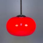 Glazen Rode Hanglamp Met Chromen Armatuur, 1980'S thumbnail 4