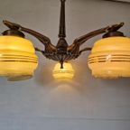 Art Deco Bronzen 5 Armige Kroonluchter thumbnail 3