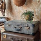 Vintage Koffer, Opberger Brocante Zwart Grijs Geruite Koffer thumbnail 3
