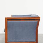 Leuke Schuitema Art Deco Design Bank Met Mooie Blauwe Nubuck Lederen Bekleding thumbnail 4