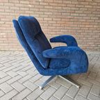 Vintage Fauteuil Nieuw Bekleed Ribstof Draaifauteuil thumbnail 11