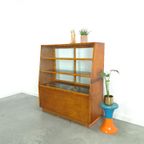 Fineer Toonbank, Winkel Vitrine Met Schuifdeuren, Vintage Vitrinekast thumbnail 9