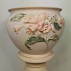 Vintage Brocante Porseleinen Jardiniere Bloempot Op Zuil. thumbnail 22