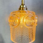 Hanglamp Amberkleurig Glas Goudkleurig Armatuur Jaren 70 thumbnail 9