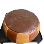 Vintage Patchwork Poef / Voetbank In Cognac Bruin thumbnail 8