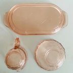 Art Deco Roze Glas Roomstel Met Serveerblad 1930’s thumbnail 7