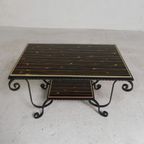 Vintage Salontafel Met 2 Glazen Bladen Met 50s Print thumbnail 12