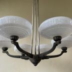 Hanglamp Jaren 40 Pendel Verzilverd 6 Arms Getrapte Glazen Kelken thumbnail 4