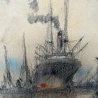 Wim Bos (1906-1974) "Gezicht Op De Haven". thumbnail 5