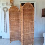 Vintage Rotan Kamerscherm, Roomdivider, Scherm Met 3 Luiken thumbnail 4