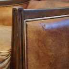 Mooie Cognac Kleurige Schapenleren Art Deco Design Fauteuil/ Armchair Gecombineerd Met Hout thumbnail 7