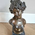 Prachtige Bronzen Buste Van Een Jonge Dame - 19e Eeuw thumbnail 2