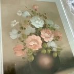 Vintage Aquarel Prent Pastelkleuren Schilderij Stilleven Prent, Bloemen In Vaas Ingelijst thumbnail 8