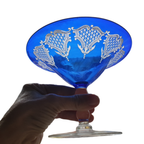 Schitterend Kobaltblauw Glas / Schaaltje Op Voet Bijzonder Patroon thumbnail 6