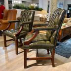 2 X Engelse Chesterfield Fauteuils/Stoelen In Nieuwstaat Antiek Groen thumbnail 8