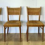 Vier Mid Century Rieten Eettafel Stoelen | 4 Stoelen Set thumbnail 4