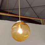 Vintage Hanglamp Messing Goudgeel Bol Glas thumbnail 8