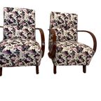 Paar Halabala H-237 Stoelen Gerestaureerd, Wit Met Bloemen thumbnail 2