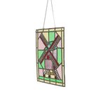 Oud Glasraam Glas In Lood Molen Vintage Raamhanger 47X37Cm thumbnail 5