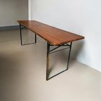Vintage Houten Inklapbare Tafel Met Ijzeren Frame thumbnail 3