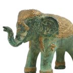 Kleine Vergulde Bronzen Olifant Groene Patine Thailand thumbnail 9