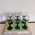 6X Vintage Duitse / Moezel Wijnglazen Groene Steel thumbnail 5