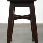 Antieke Engelse Massief Eikenhouten Kruk/ Stool Met Een Vleugje Art Nouveau Stijl thumbnail 3